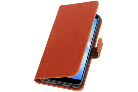 BAOHU Zakelijke Book Case Telefoonhoesje Geschikt voor de Samsung Galaxy J6 Plus - Portemonnee Hoesje - Pasjeshouder Wallet Case - Bruin