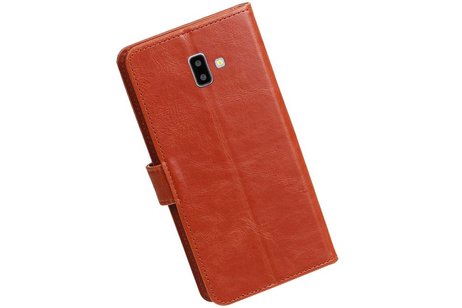BAOHU Zakelijke Book Case Telefoonhoesje Geschikt voor de Samsung Galaxy J6 Plus - Portemonnee Hoesje - Pasjeshouder Wallet Case - Bruin