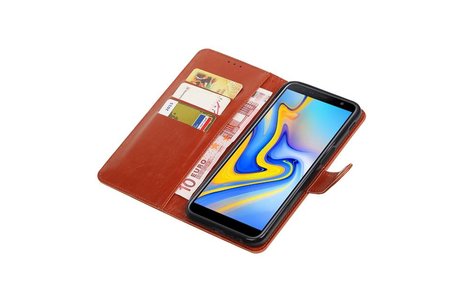 BAOHU Zakelijke Book Case Telefoonhoesje Geschikt voor de Samsung Galaxy J6 Plus - Portemonnee Hoesje - Pasjeshouder Wallet Case - Bruin