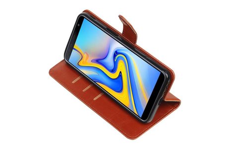 BAOHU Zakelijke Book Case Telefoonhoesje Geschikt voor de Samsung Galaxy J6 Plus - Portemonnee Hoesje - Pasjeshouder Wallet Case - Bruin