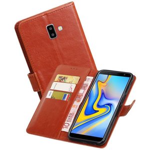 BAOHU Zakelijke Book Case Telefoonhoesje Geschikt voor de Samsung Galaxy J6 Plus - Portemonnee Hoesje - Pasjeshouder Wallet Case - Bruin