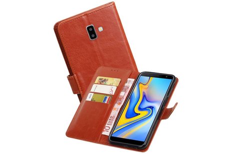 BAOHU Zakelijke Book Case Telefoonhoesje Geschikt voor de Samsung Galaxy J6 Plus - Portemonnee Hoesje - Pasjeshouder Wallet Case - Bruin