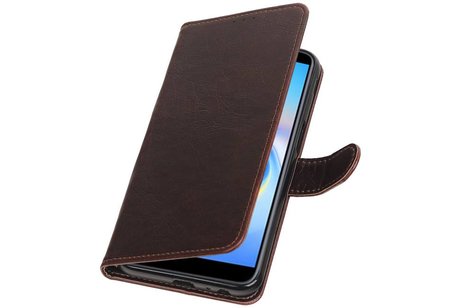 BAOHU Zakelijke Book Case Telefoonhoesje Geschikt voor de Samsung Galaxy J6 Plus - Portemonnee Hoesje - Pasjeshouder Wallet Case - Mocca