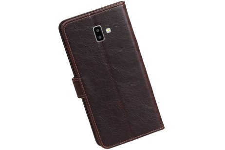 BAOHU Zakelijke Book Case Telefoonhoesje Geschikt voor de Samsung Galaxy J6 Plus - Portemonnee Hoesje - Pasjeshouder Wallet Case - Mocca