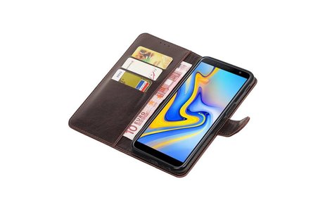 BAOHU Zakelijke Book Case Telefoonhoesje Geschikt voor de Samsung Galaxy J6 Plus - Portemonnee Hoesje - Pasjeshouder Wallet Case - Mocca