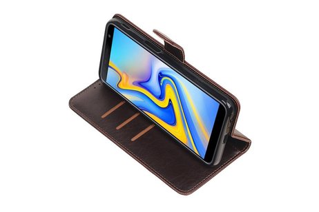 BAOHU Zakelijke Book Case Telefoonhoesje Geschikt voor de Samsung Galaxy J6 Plus - Portemonnee Hoesje - Pasjeshouder Wallet Case - Mocca