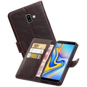 BAOHU Zakelijke Book Case Telefoonhoesje Geschikt voor de Samsung Galaxy J6 Plus - Portemonnee Hoesje - Pasjeshouder Wallet Case - Mocca