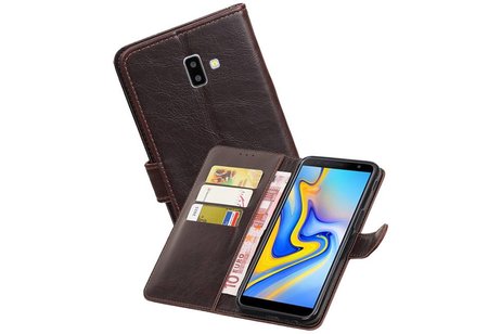 BAOHU Zakelijke Book Case Telefoonhoesje Geschikt voor de Samsung Galaxy J6 Plus - Portemonnee Hoesje - Pasjeshouder Wallet Case - Mocca