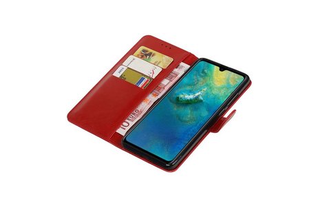 BAOHU Zakelijke Book Case Telefoonhoesje Geschikt voor de Huawei Mate 20 - Portemonnee Hoesje - Pasjeshouder Wallet Case - Rood