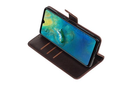 BAOHU Zakelijke Book Case Telefoonhoesje Geschikt voor de Huawei Mate 20 - Portemonnee Hoesje - Pasjeshouder Wallet Case - Mocca