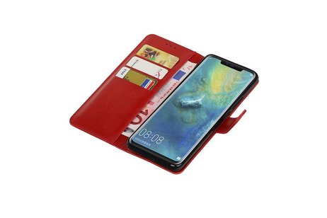 BAOHU Zakelijke Book Case Telefoonhoesje Geschikt voor de Huawei Mate 20 Pro - Portemonnee Hoesje - Pasjeshouder Wallet Case - Rood