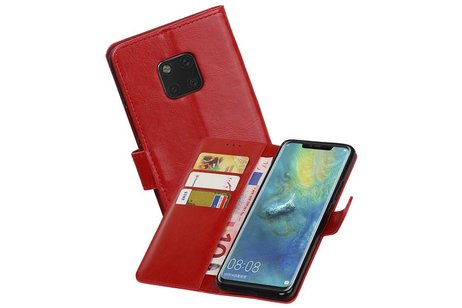 BAOHU Zakelijke Book Case Telefoonhoesje Geschikt voor de Huawei Mate 20 Pro - Portemonnee Hoesje - Pasjeshouder Wallet Case - Rood