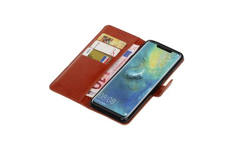 BAOHU Zakelijke Book Case Telefoonhoesje Geschikt voor de Huawei Mate 20 Pro - Portemonnee Hoesje - Pasjeshouder Wallet Case - Bruin