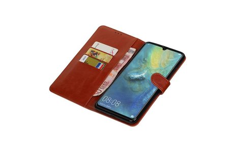 BAOHU Zakelijke Book Case Telefoonhoesje Geschikt voor de Huawei Mate 20 X - Portemonnee Hoesje - Pasjeshouder Wallet Case - Bruin