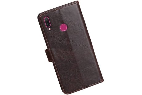 BAOHU Zakelijke Book Case Telefoonhoesje Geschikt voor de Huawei Y9 2019 - Portemonnee Hoesje - Pasjeshouder Wallet Case - Mocca