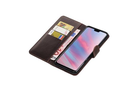 BAOHU Zakelijke Book Case Telefoonhoesje Geschikt voor de Huawei Y9 2019 - Portemonnee Hoesje - Pasjeshouder Wallet Case - Mocca