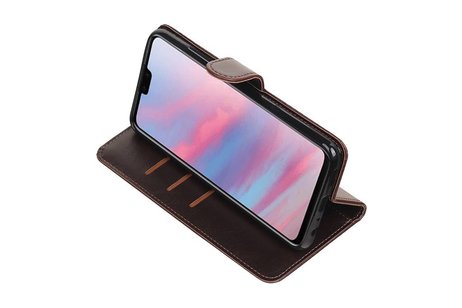 BAOHU Zakelijke Book Case Telefoonhoesje Geschikt voor de Huawei Y9 2019 - Portemonnee Hoesje - Pasjeshouder Wallet Case - Mocca