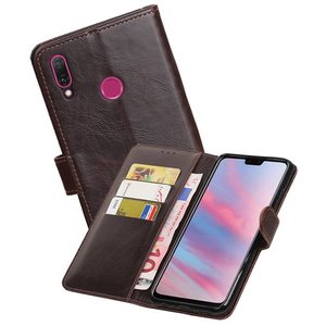 BAOHU Zakelijke Book Case Telefoonhoesje Geschikt voor de Huawei Y9 2019 - Portemonnee Hoesje - Pasjeshouder Wallet Case - Mocca