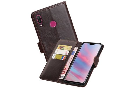 BAOHU Zakelijke Book Case Telefoonhoesje Geschikt voor de Huawei Y9 2019 - Portemonnee Hoesje - Pasjeshouder Wallet Case - Mocca