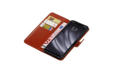 BAOHU Zakelijke Book Case Telefoonhoesje - Portemonnee Hoesje - Pasjeshouder Wallet Case - Geschikt voor XiaoMi Mi 8 Lite - Bruin