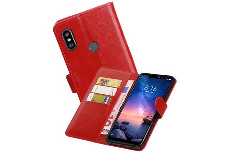 BAOHU Zakelijke Book Case Telefoonhoesje Geschikt voor de XiaoMi Redmi Note 6 Pro - Portemonnee Hoesje - Pasjeshouder Wallet Case - Rood