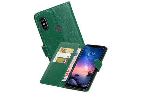 BAOHU Zakelijke Book Case Telefoonhoesje Geschikt voor de XiaoMi Redmi Note 6 Pro - Portemonnee Hoesje - Pasjeshouder Wallet Case - Groen