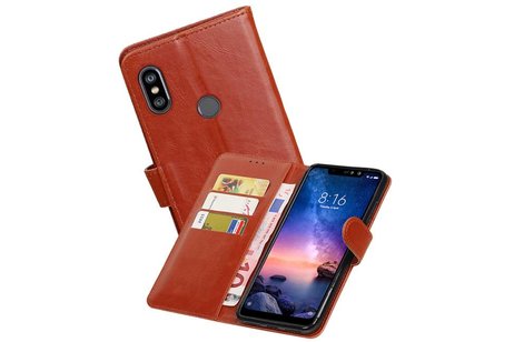 BAOHU Zakelijke Book Case Telefoonhoesje Geschikt voor de XiaoMi Redmi Note 6 Pro - Portemonnee Hoesje - Pasjeshouder Wallet Case - Bruin