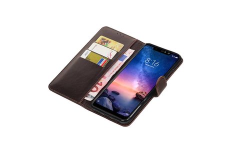 BAOHU Zakelijke Book Case Telefoonhoesje Geschikt voor de XiaoMi Redmi Note 6 Pro - Portemonnee Hoesje - Pasjeshouder Wallet Case - Mocca