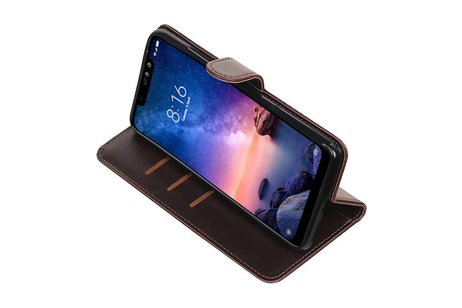 BAOHU Zakelijke Book Case Telefoonhoesje Geschikt voor de XiaoMi Redmi Note 6 Pro - Portemonnee Hoesje - Pasjeshouder Wallet Case - Mocca