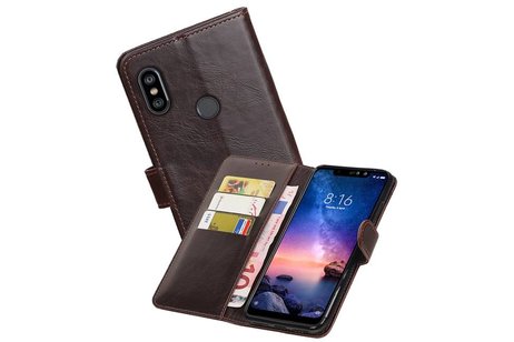 BAOHU Zakelijke Book Case Telefoonhoesje Geschikt voor de XiaoMi Redmi Note 6 Pro - Portemonnee Hoesje - Pasjeshouder Wallet Case - Mocca