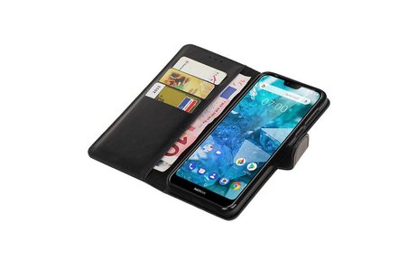 BAOHU Zakelijke Book Case Telefoonhoesje Geschikt voor de Nokia 7.1 - Portemonnee Hoesje - Pasjeshouder Wallet Case - Zwart