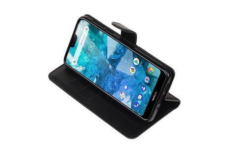 BAOHU Zakelijke Book Case Telefoonhoesje Geschikt voor de Nokia 7.1 - Portemonnee Hoesje - Pasjeshouder Wallet Case - Zwart