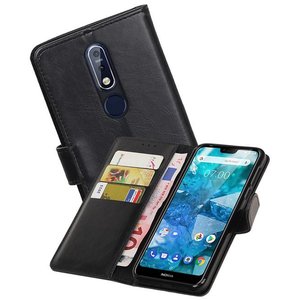 BAOHU Zakelijke Book Case Telefoonhoesje Geschikt voor de Nokia 7.1 - Portemonnee Hoesje - Pasjeshouder Wallet Case - Zwart