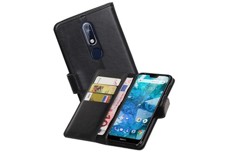 BAOHU Zakelijke Book Case Telefoonhoesje Geschikt voor de Nokia 7.1 - Portemonnee Hoesje - Pasjeshouder Wallet Case - Zwart