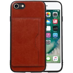 BAOHU Staand Back Cover met 1 Pasjeshouder Hoesje Geschikt voor iPhone 8 / 7 Bruin