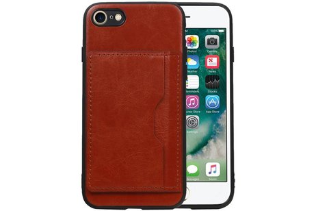 BAOHU Staand Back Cover met 1 Pasjeshouder Hoesje Geschikt voor iPhone 8 / 7 Bruin