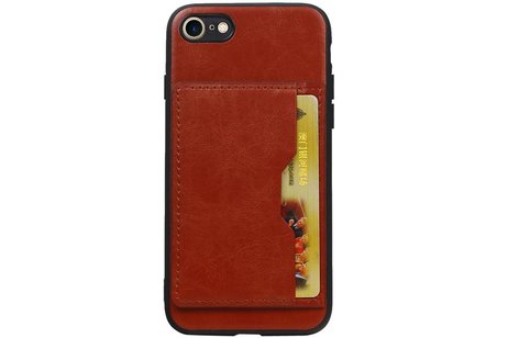 BAOHU Staand Back Cover met 1 Pasjeshouder Hoesje Geschikt voor iPhone 8 / 7 Bruin