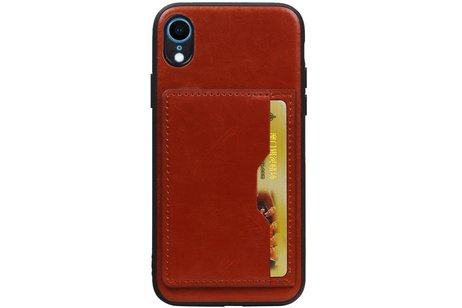 BAOHU Staand Back Cover met 1 Pasjeshouder Hoesje Geschikt voor iPhone XR Bruin