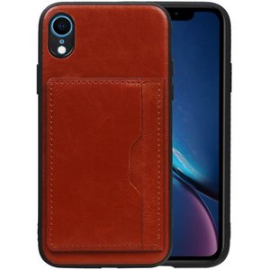 BAOHU Staand Back Cover met 1 Pasjeshouder Hoesje Geschikt voor iPhone XR Bruin