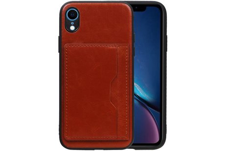 BAOHU Staand Back Cover met 1 Pasjeshouder Hoesje Geschikt voor iPhone XR Bruin
