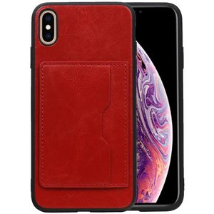BAOHU Staand Back Cover met 1 Pasjeshouder Hoesje Geschikt voor iPhone XS Max Rood
