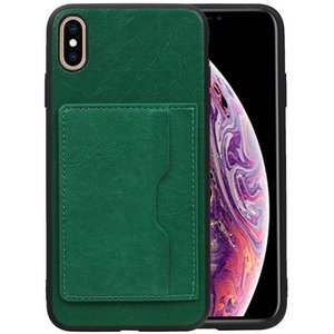 BAOHU Staand Back Cover met 1 Pasjeshouder Hoesje Geschikt voor iPhone XS Max Groen
