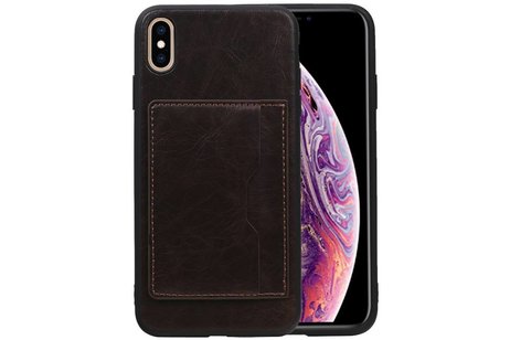 BAOHU Staand Back Cover met 1 Pasjeshouder Hoesje Geschikt voor iPhone XS Max Mocca