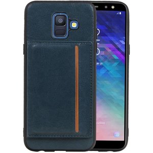 BAOHU Staand Back Cover met 1 Pasjeshouder Hoesje Geschikt voor Samsung Galaxy A6 2018 Navy