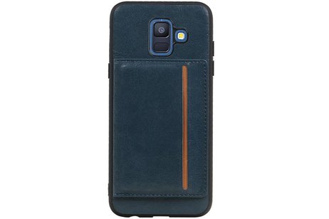 BAOHU Staand Back Cover met 1 Pasjeshouder Hoesje Geschikt voor Samsung Galaxy A6 2018 Navy