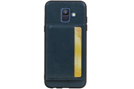 BAOHU Staand Back Cover met 1 Pasjeshouder Hoesje Geschikt voor Samsung Galaxy A6 2018 Navy