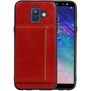 BAOHU Staand Back Cover met 1 Pasjeshouder Hoesje Geschikt voor Samsung Galaxy A6 2018 Rood