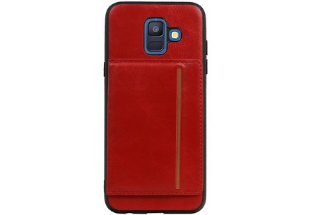 BAOHU Staand Back Cover met 1 Pasjeshouder Hoesje Geschikt voor Samsung Galaxy A6 2018 Rood