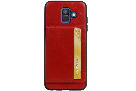 BAOHU Staand Back Cover met 1 Pasjeshouder Hoesje Geschikt voor Samsung Galaxy A6 2018 Rood