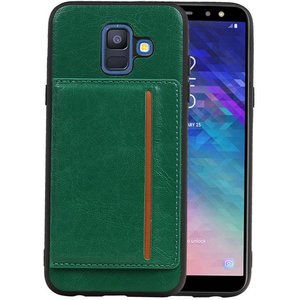 BAOHU Staand Back Cover met 1 Pasjeshouder Hoesje Geschikt voor Samsung Galaxy A6 2018 Groen